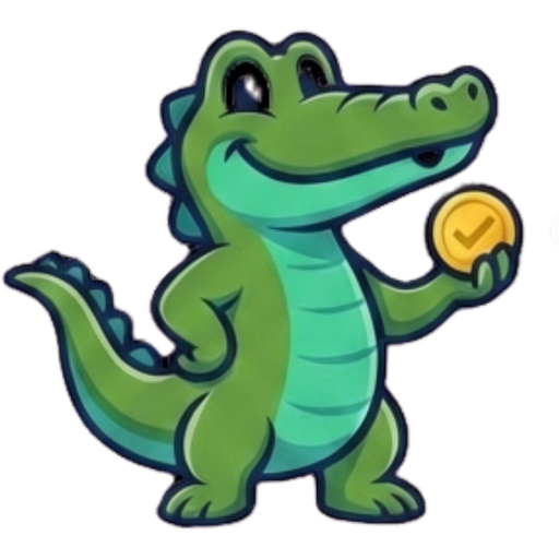 TallyGator mascot holding a gold coin